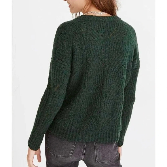Madewell Charley Pullover Sweater Hunter Green Cable Knit Alpaca Blend Sz Small - Picture 2 of 12